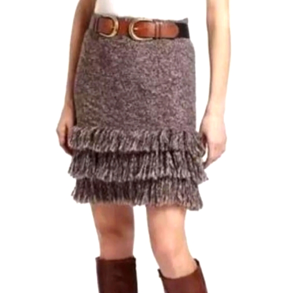 Anthropologie Sparrow Skirt Womens M Alpaca Wool Western Boho Knit Fringe Pencil - Picture 1 of 14